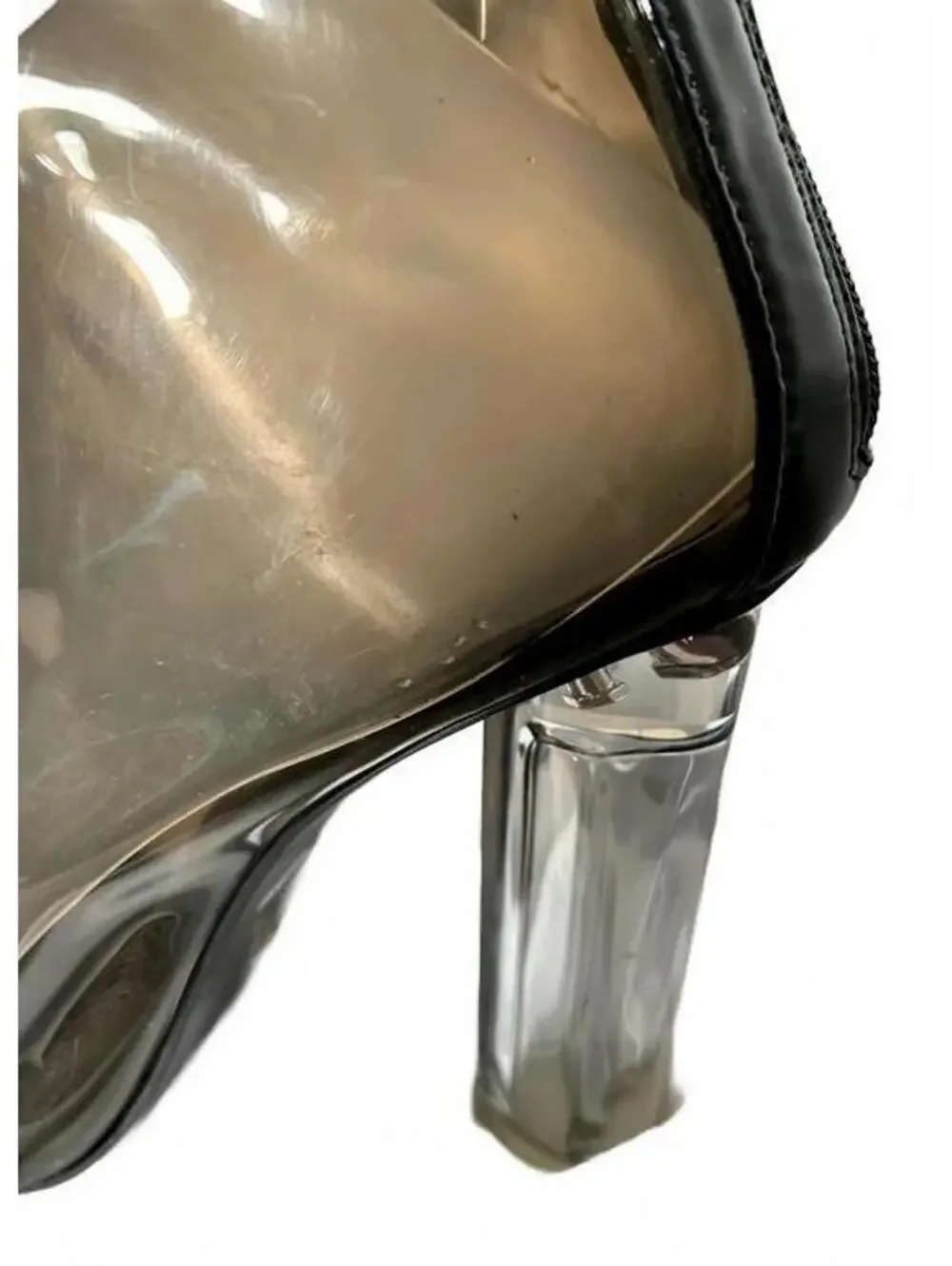 Fashion Nova Avant-garde Smoky Transparent Lace-Up Peep Toe Boot Block Heel 10